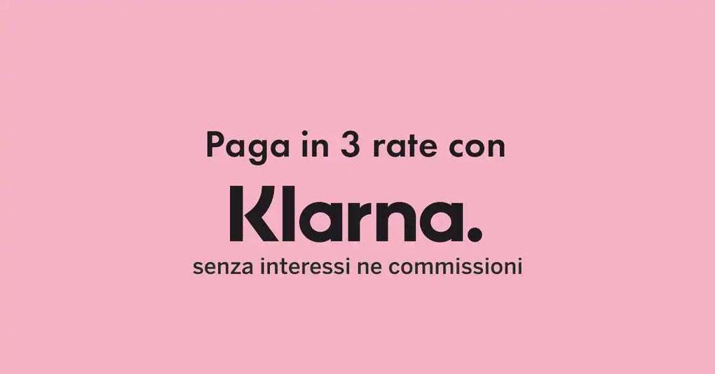 Badge klarna che indica il pagamento in tre rate senza interessi nel checkout