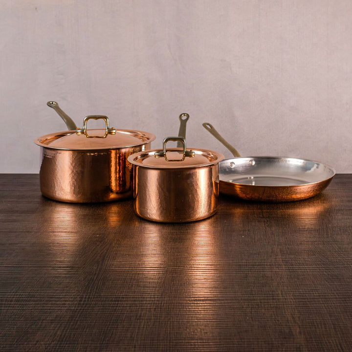 Set Professionale in Rame Stagnato – Pentolino, Casseruola e Padella per la Cucina Quotidiana