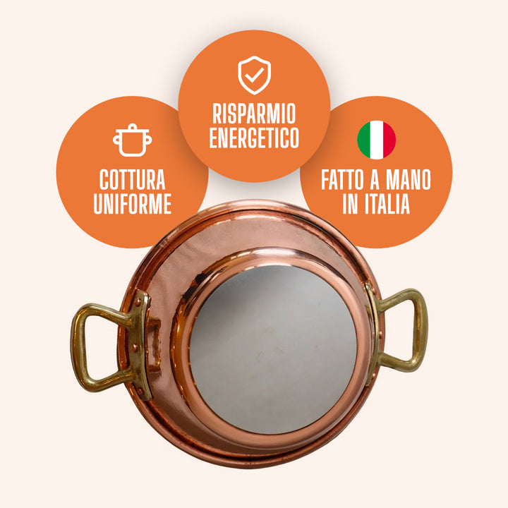 Pentola in Rame Puro per Marmellate con Fondo Induzione - Diametro 26cm