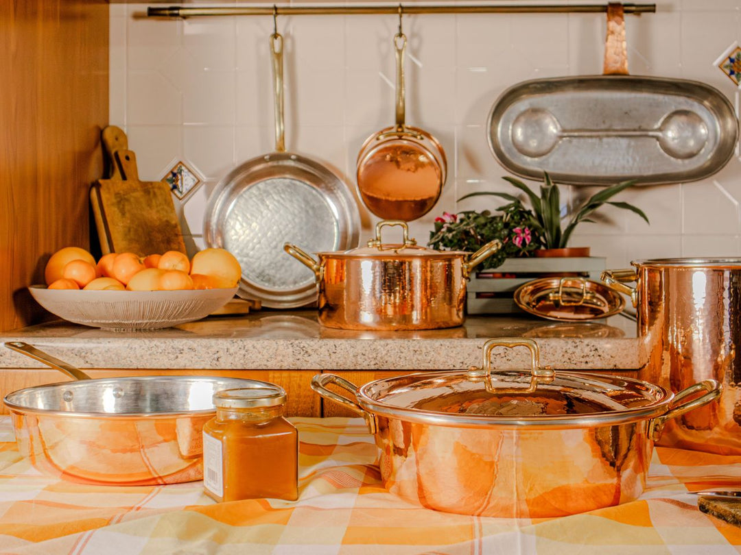 Batteria Pentole Professionali in Rame Puro Stagnato - 8 Pezzi