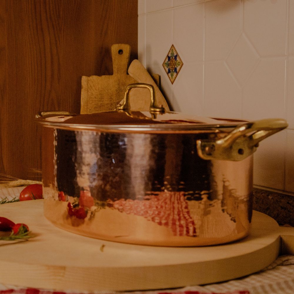 Casseruola Ovale Alta in Rame Puro con Rivestimento in Stagno