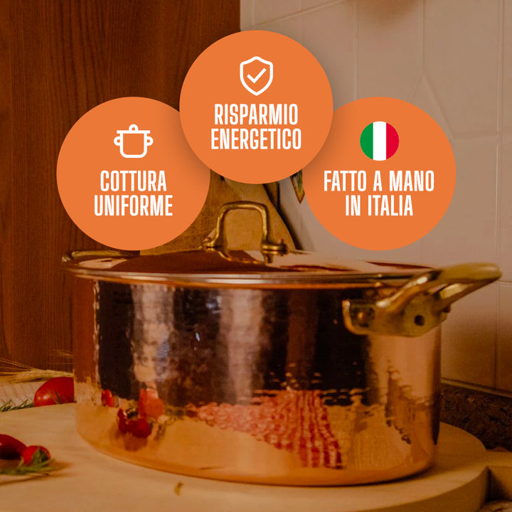 Casseruola Ovale Alta in Rame Puro con Rivestimento in Stagno