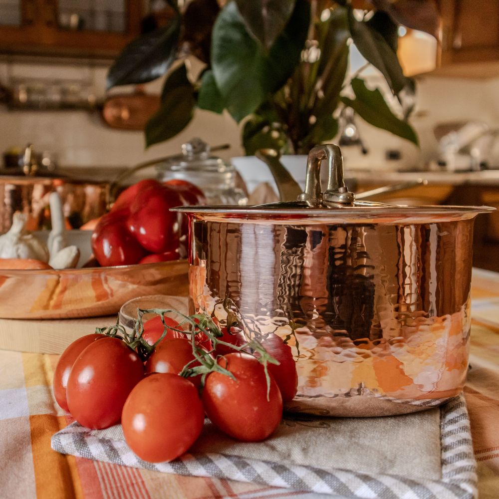 Casseruola con Manico in Rame Puro con Rivestimento in Stagno