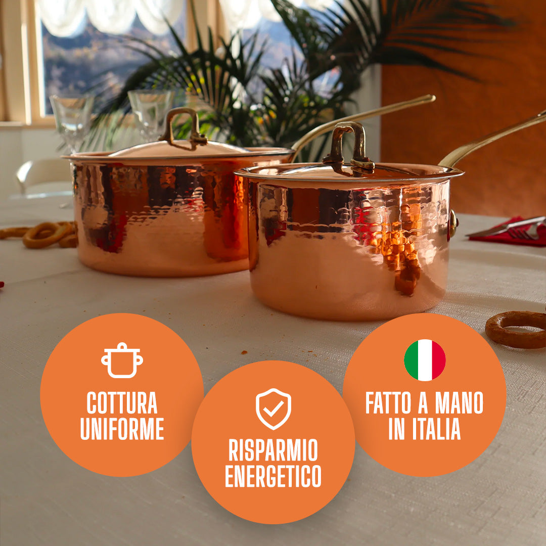 Casseruola con Manico in Rame Puro con Rivestimento in Stagno