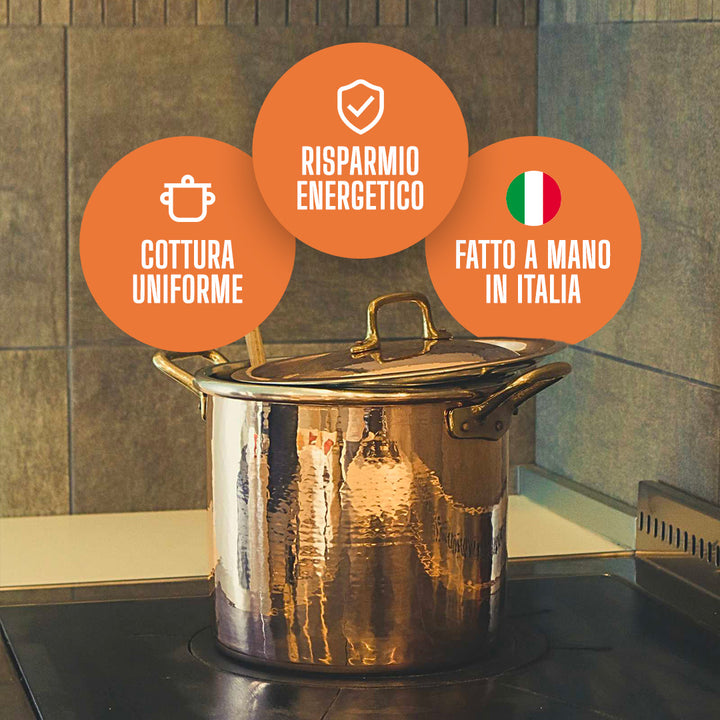 Pentola Alta in Rame Puro con Rivestimento in Stagno