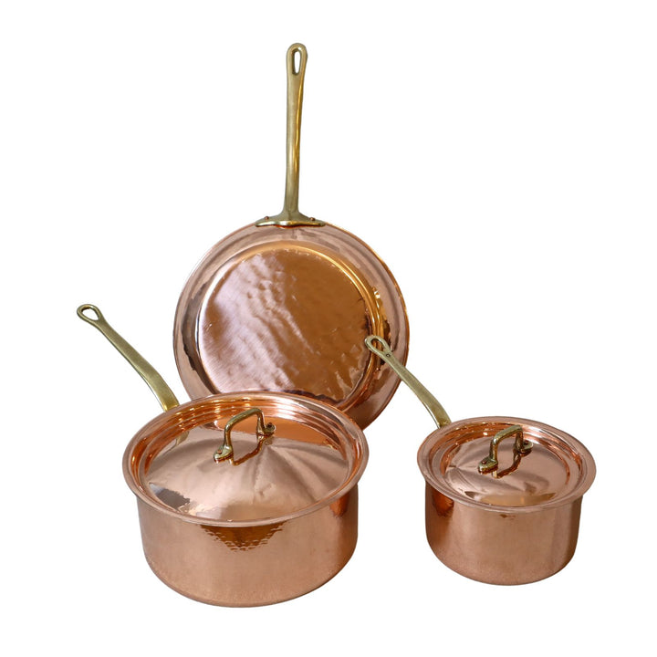 Set Professionale in Rame Stagnato – Pentolino, Casseruola e Padella per la Cucina Quotidiana