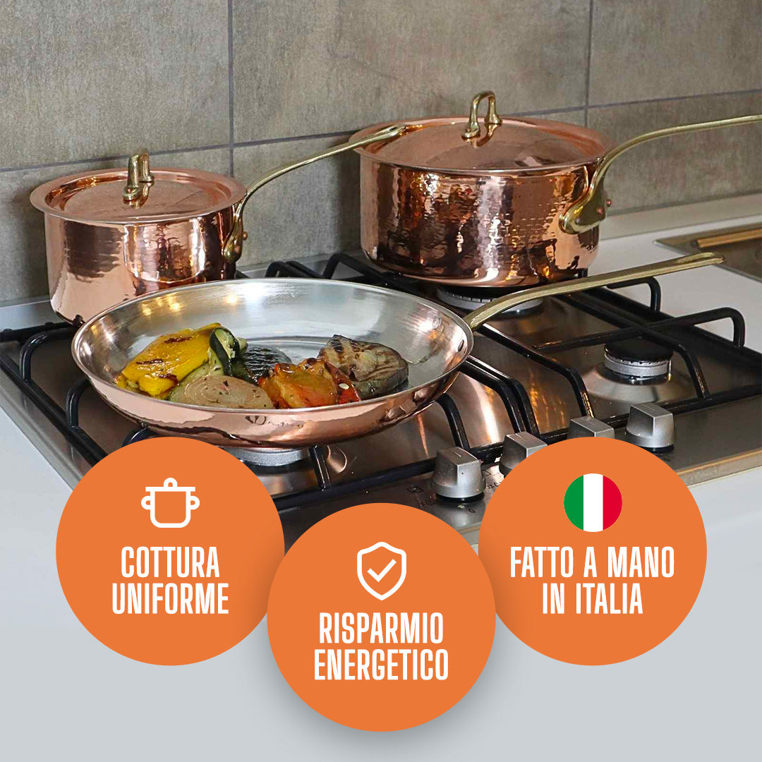 Set Professionale in Rame Stagnato – Pentolino, Casseruola e Padella per la Cucina Quotidiana
