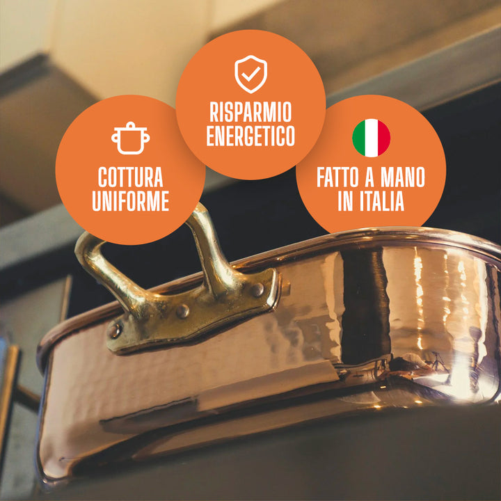Teglia Rettangolare in Rame Puro con Rivestimento in Stagno