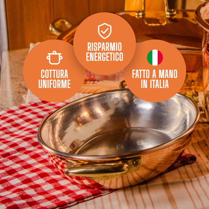 Tegame Ovale in Rame Puro con Rivestimento in Stagno