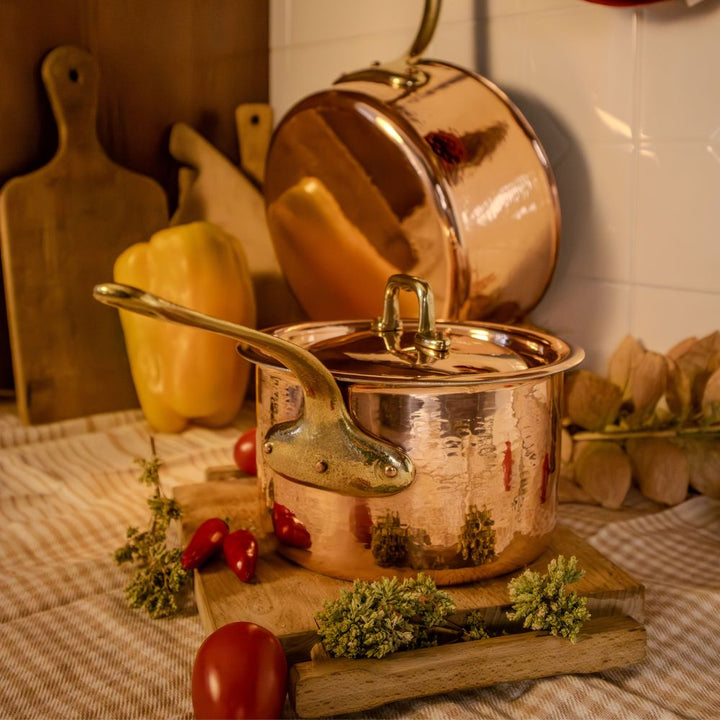 Set Professionale in Rame Stagnato – Pentolino, Casseruola e Padella per la Cucina Quotidiana